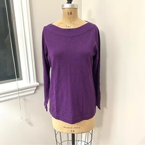Eileen Fisher Women’s Purple Wool Boatneck Long Sleeve Tunic Sweater Sz L